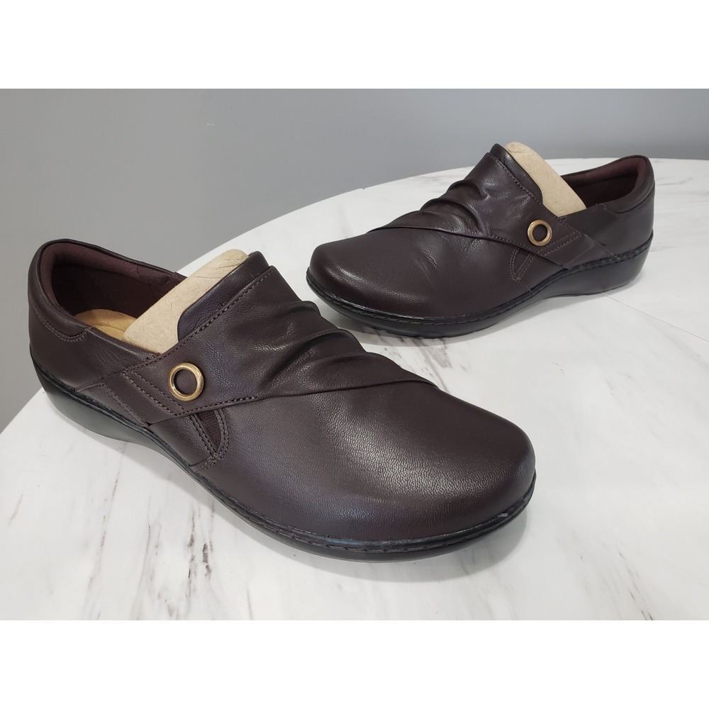 NEW NO BOX 12 WIDE Clarks Womens Cora Aubrie Brown‎ Leather Slip On Shoes Loafer